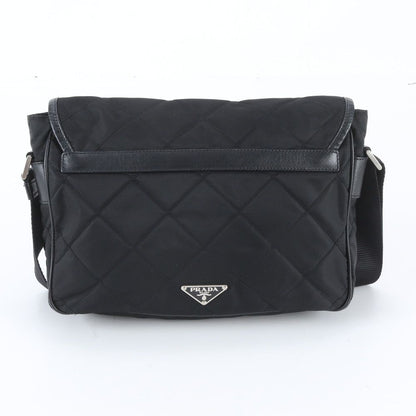 Prada White Tag with Tessuto Nylon Triangle Logo Leather Shoulder Bag — view 3