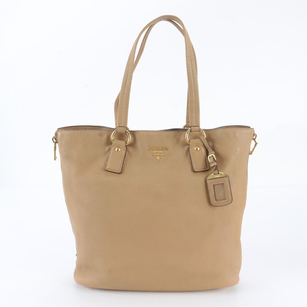 Prada Vitello Daino Leather Tote Shoulder Hand Brown