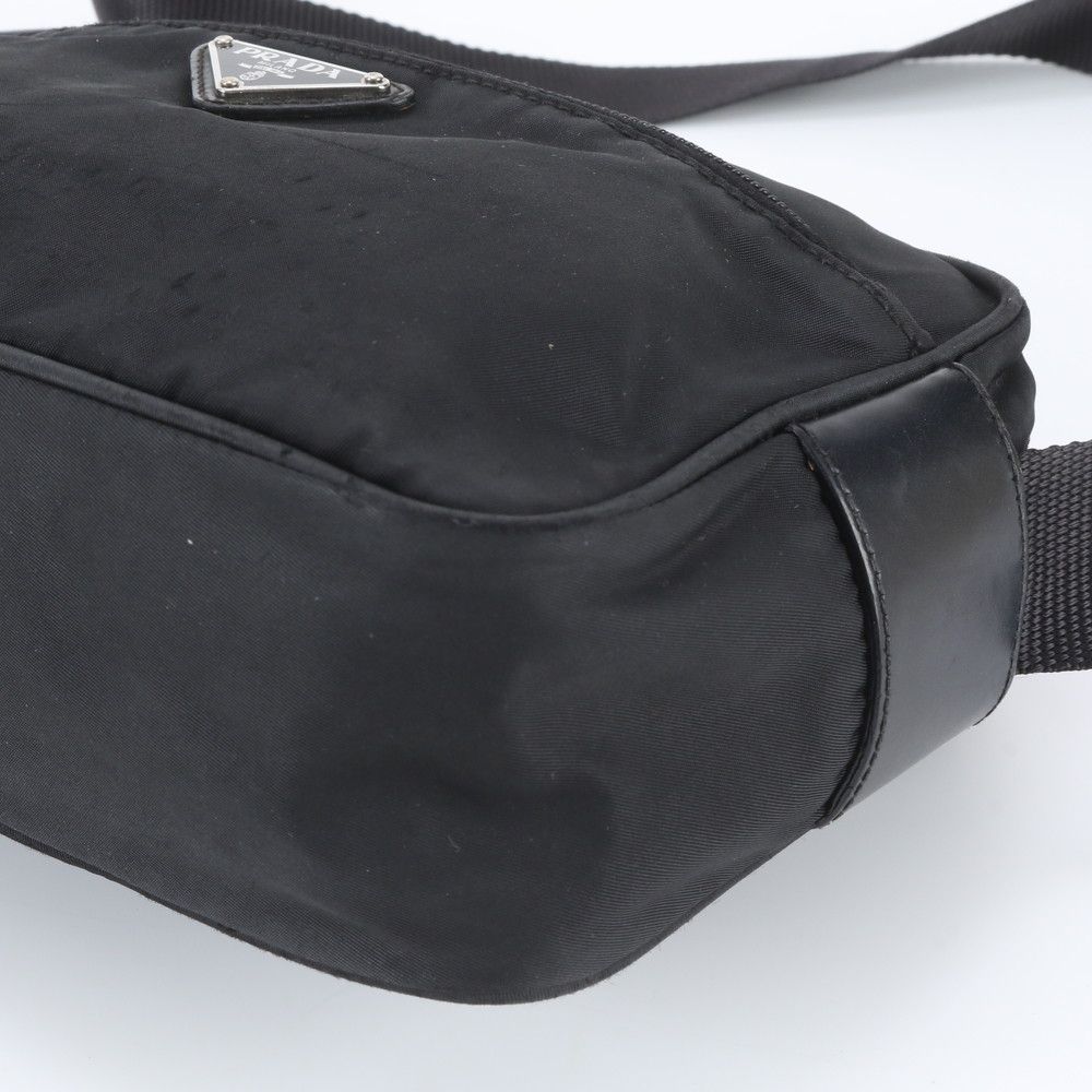 Prada White Tag Tessuto Nylon Triangle Logo Leather Shoulder Bag — view 4