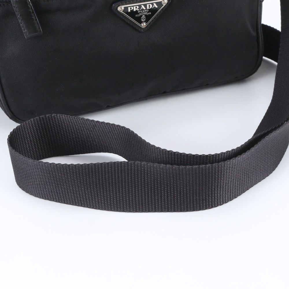 Prada White Tag Tessuto Nylon Triangle Logo Leather Shoulder Bag — view 2