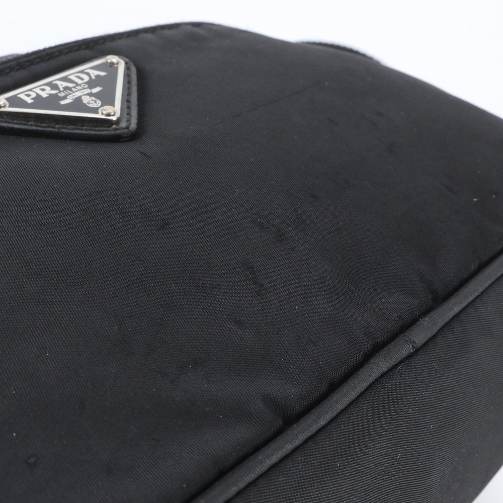 Prada White Tag Tessuto Nylon Triangle Logo Leather Shoulder Bag — view 8
