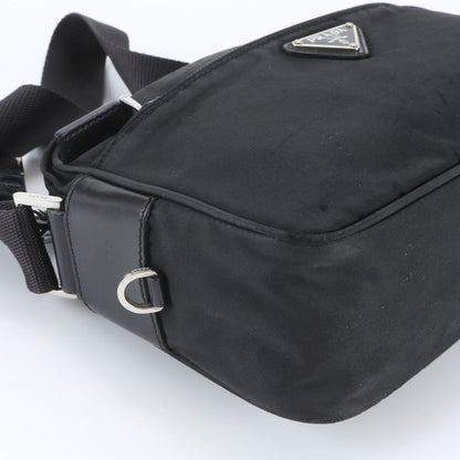 Prada White Tag Tessuto Nylon Triangle Logo Leather Shoulder Bag — view 6