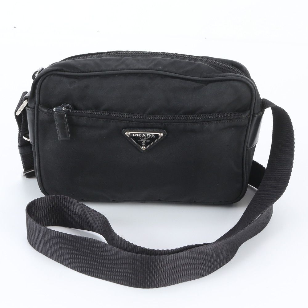 Prada White Tag Tessuto Nylon Triangle Logo Leather Shoulder Bag