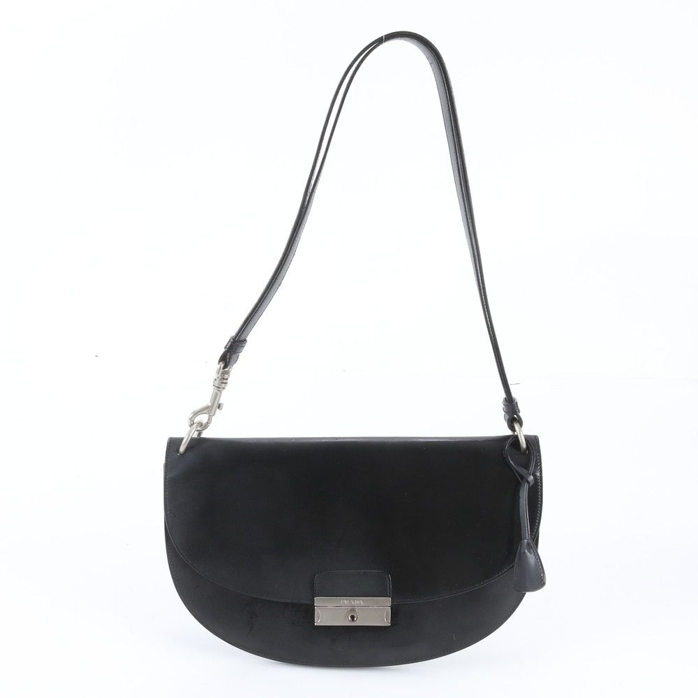 Prada White Tag Triangle Logo Half Moon Leather Shoulder Bag