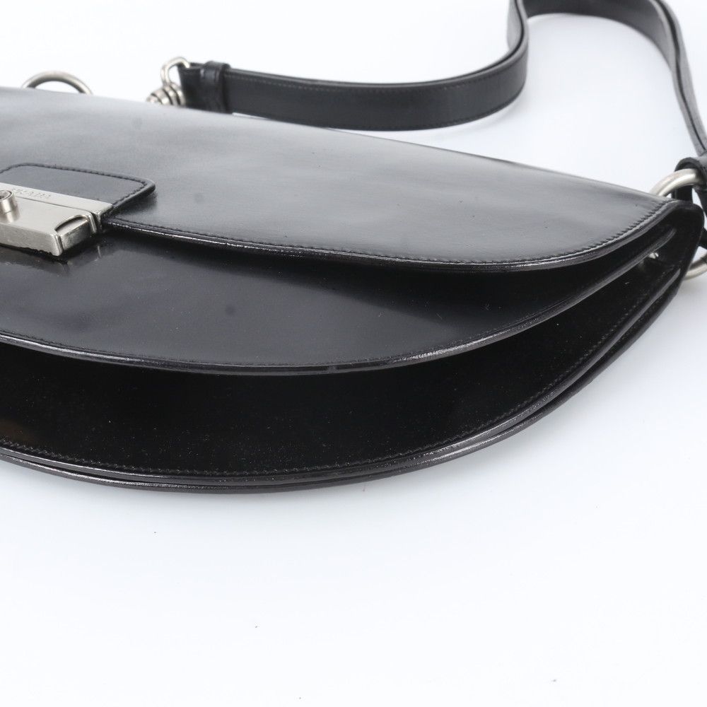 Prada White Tag Triangle Logo Half Moon Leather Shoulder Bag — view 4