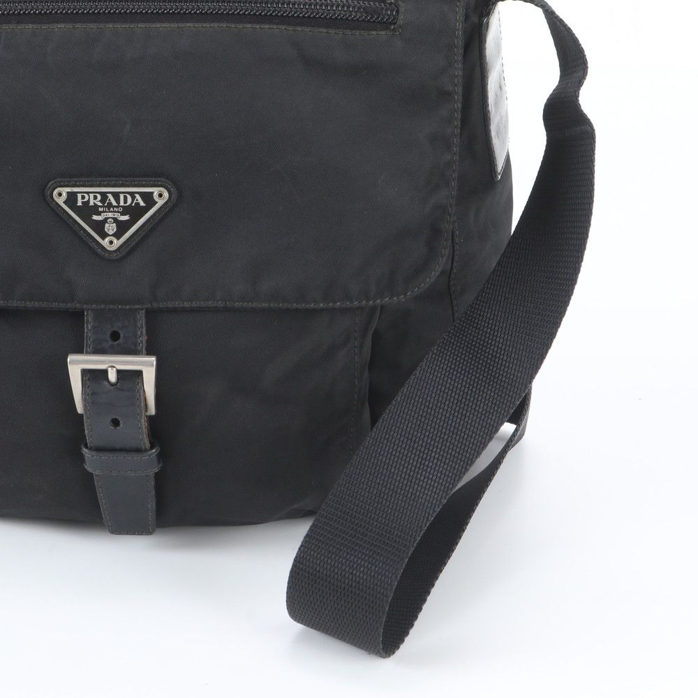 Prada White Tag Tessuto Nylon Triangle Logo Leather Shoulder Bag — view 2
