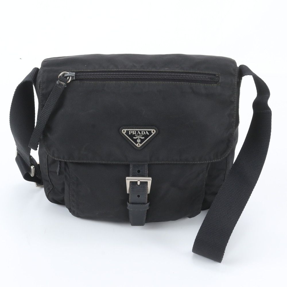 Prada White Tag Tessuto Nylon Triangle Logo Leather Shoulder Bag