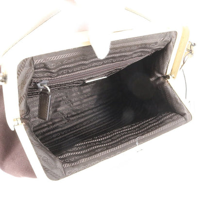 Prada Canapa Cerniera Leather Shoulder Bag Tote Hand Silver — view 7