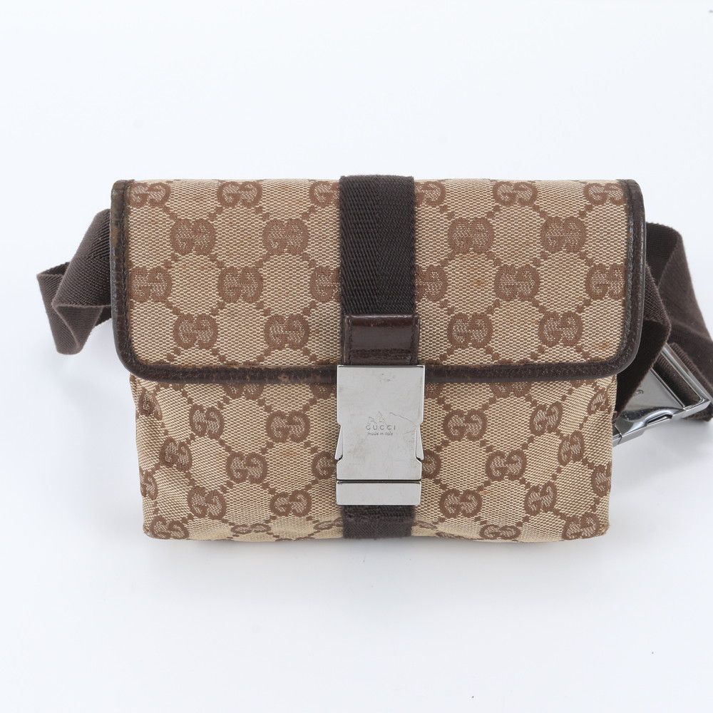 Gucci GG Canvas Leather 2-Way Belt Bag Crossbody Body Waist Pouch — view 2