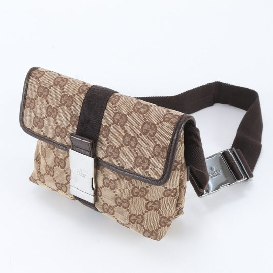 Gucci GG Canvas Leather 2-Way Belt Bag Crossbody Body Waist Pouch