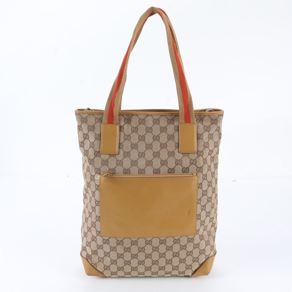 Gucci GG Canvas Leather Tote Shoulder Hand Brown