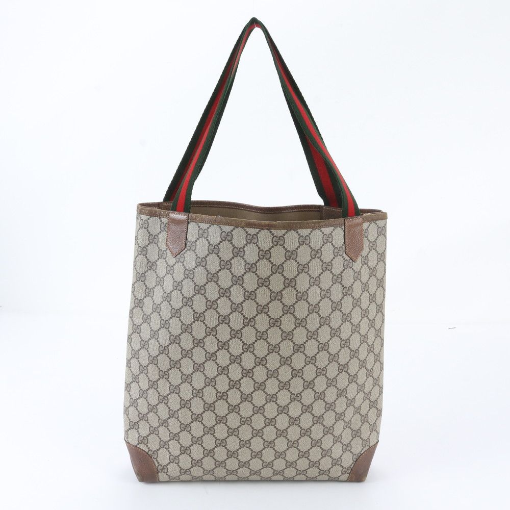 Gucci Vintage GG Supreme Sherry Line Leather Tote Shoulder Business — view 3
