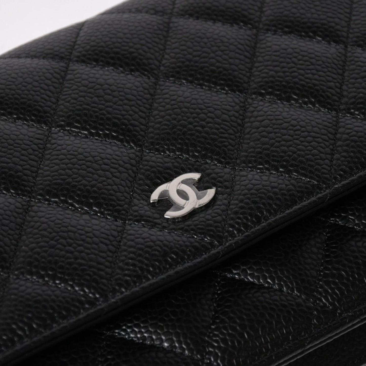Chanel Quilted Chain Wallet Caviar Leather Black Silver Shoulder Bag — view 7