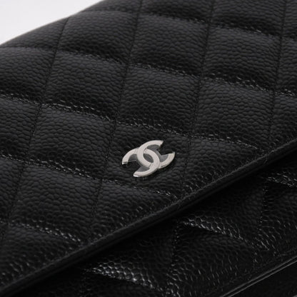 Chanel Quilted Chain Wallet Caviar Leather Black Silver Shoulder Bag — view 7