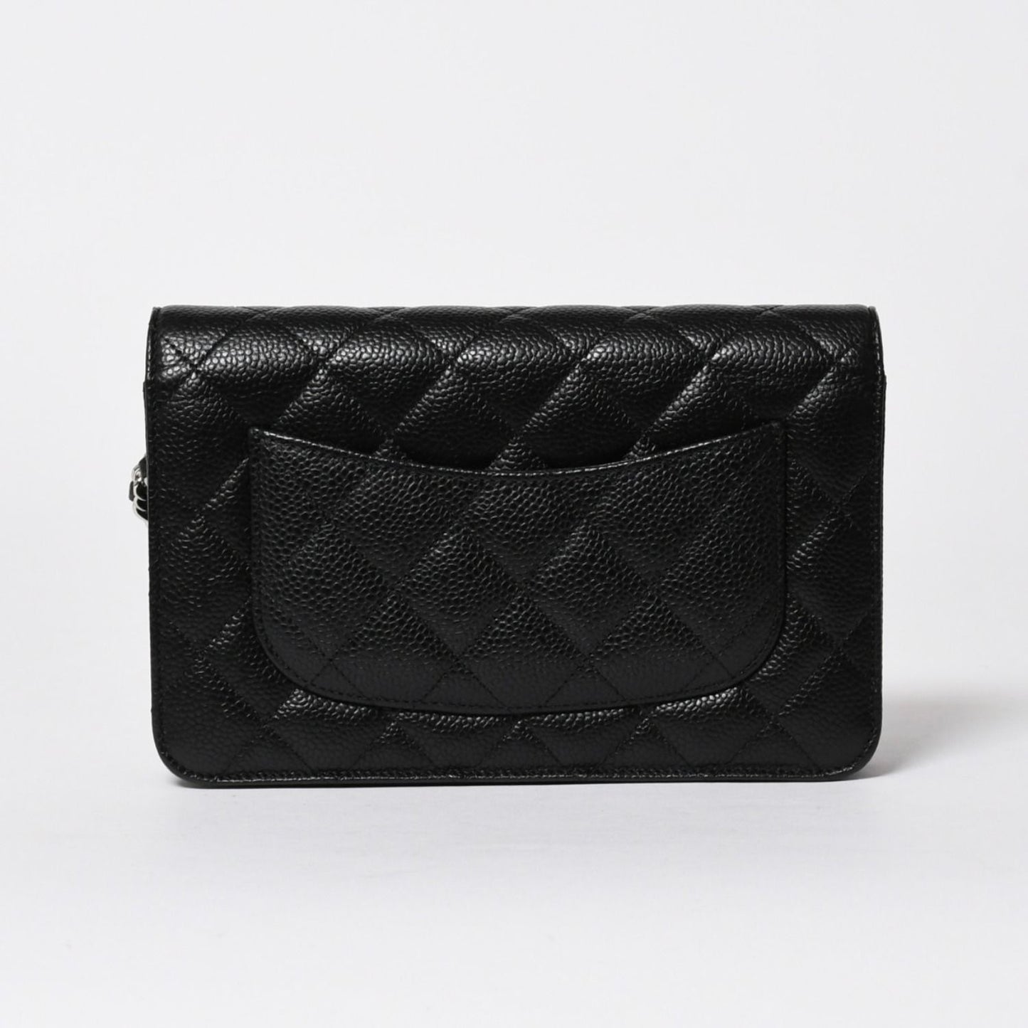 Chanel Quilted Chain Wallet Caviar Leather Black Silver Shoulder Bag — view 2