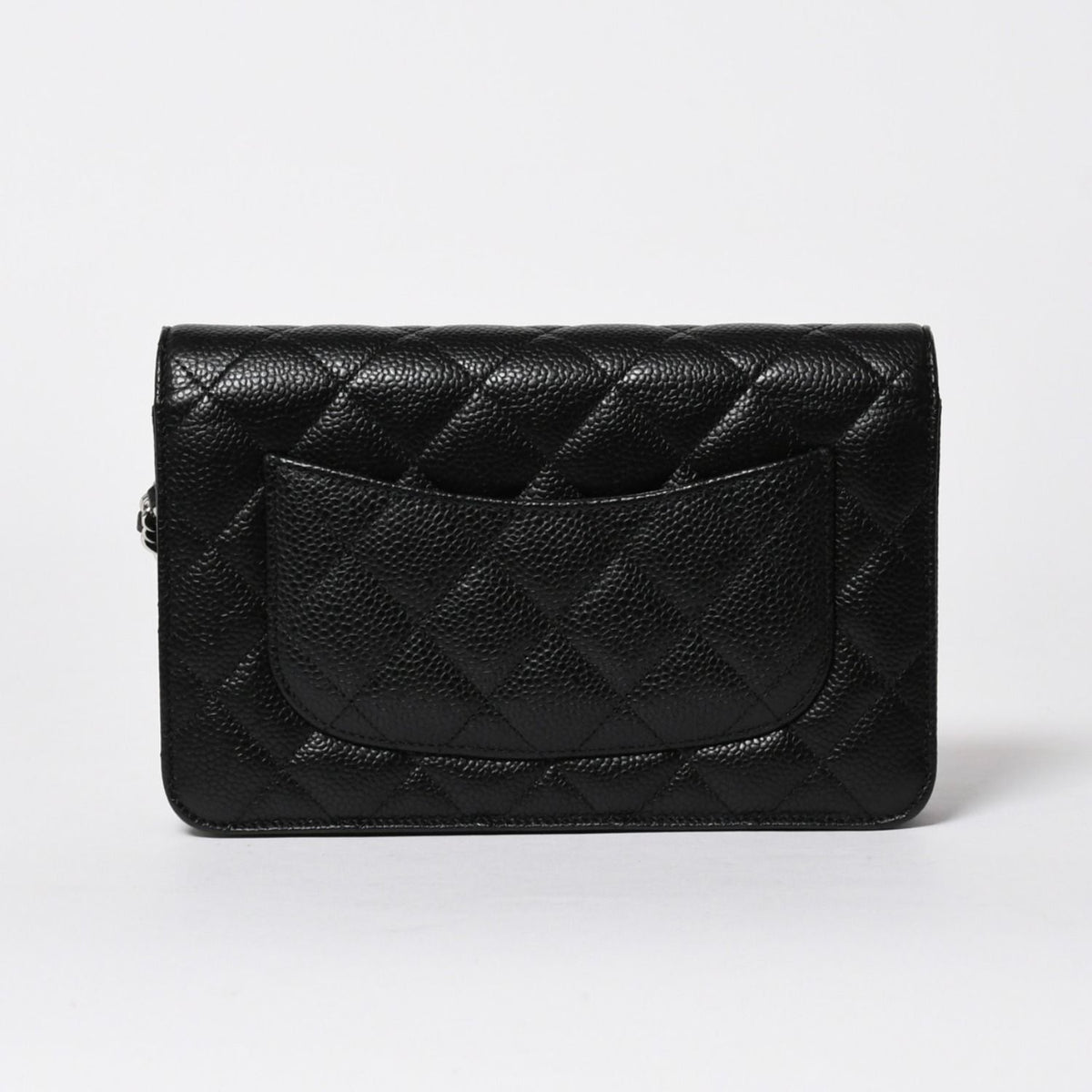 Chanel Quilted Chain Wallet Caviar Leather Black Silver Shoulder Bag — view 2