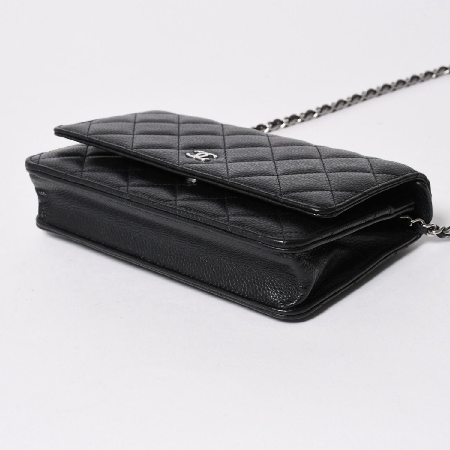 Chanel Wallet Quilted Classic Chain Caviar Leather CC Logo Black Shoulder Bag — view 8