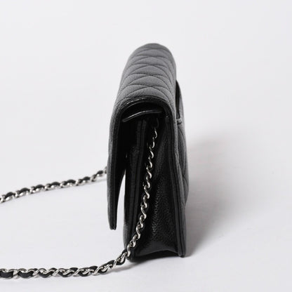 Chanel Wallet Quilted Classic Chain Caviar Leather CC Logo Black Shoulder Bag — view 4