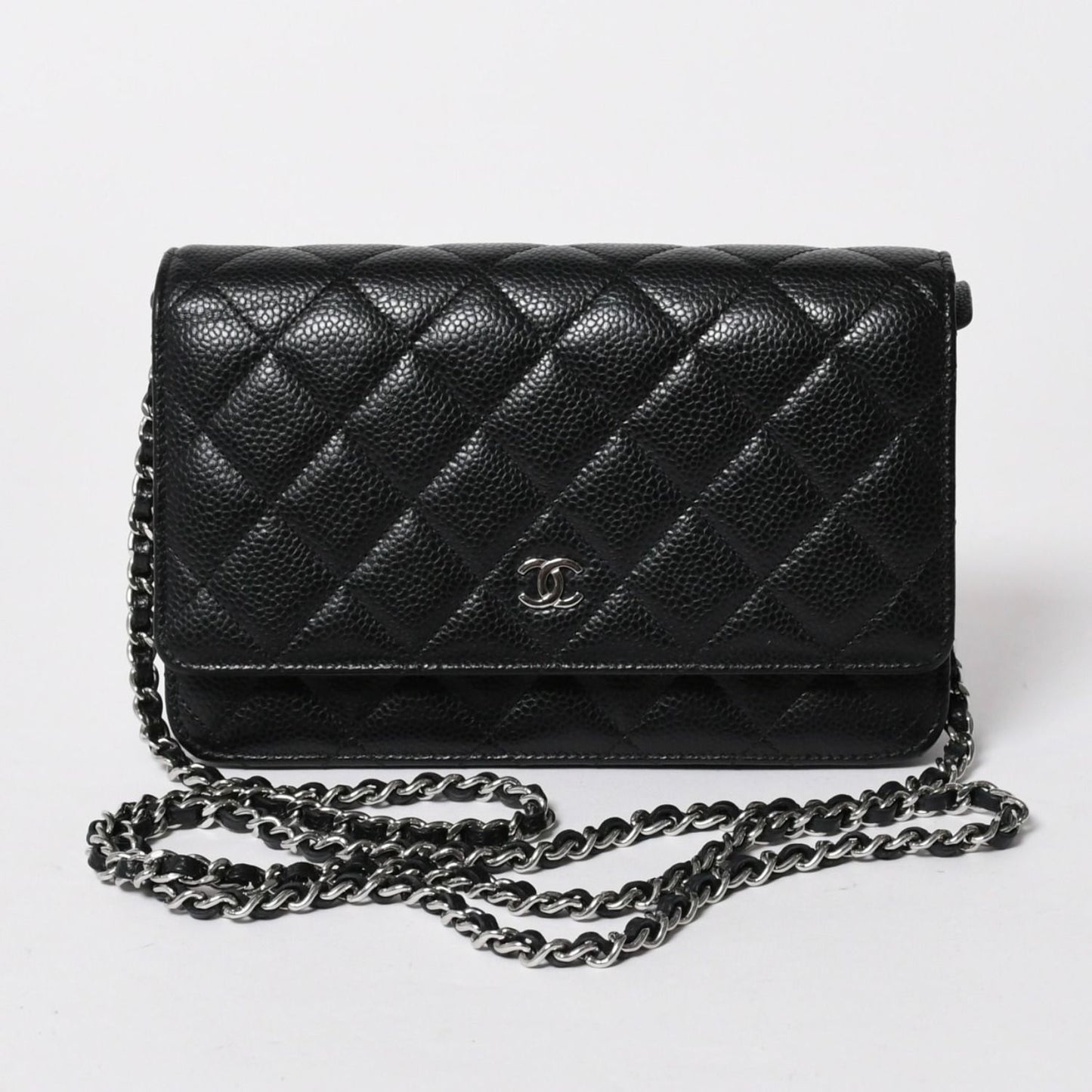 Chanel Wallet Quilted Classic Chain Caviar Leather CC Logo Black Shoulder Bag