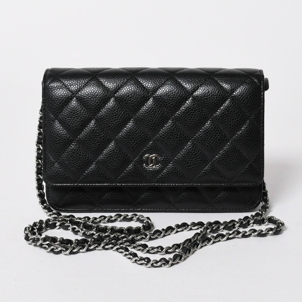 Chanel Wallet Quilted Classic Chain Caviar Leather CC Logo Black Shoulder Bag