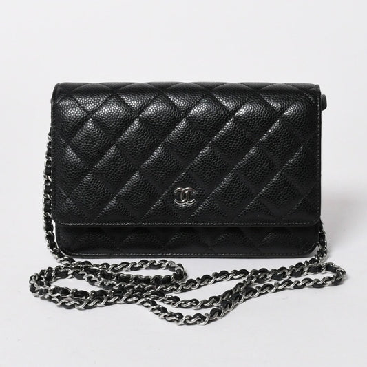 Chanel Wallet Quilted Classic Chain Caviar Leather CC Logo Black Shoulder Bag