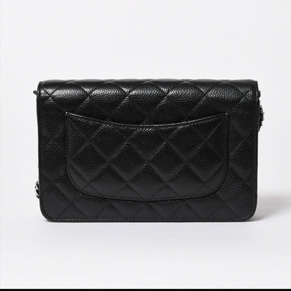 Chanel Wallet Quilted Classic Chain Caviar Leather CC Logo Black Shoulder Bag — view 2
