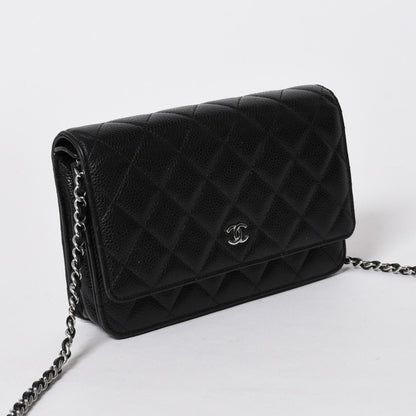 Chanel Wallet Quilted Classic Chain Caviar Leather CC Logo Black Shoulder Bag — view 3