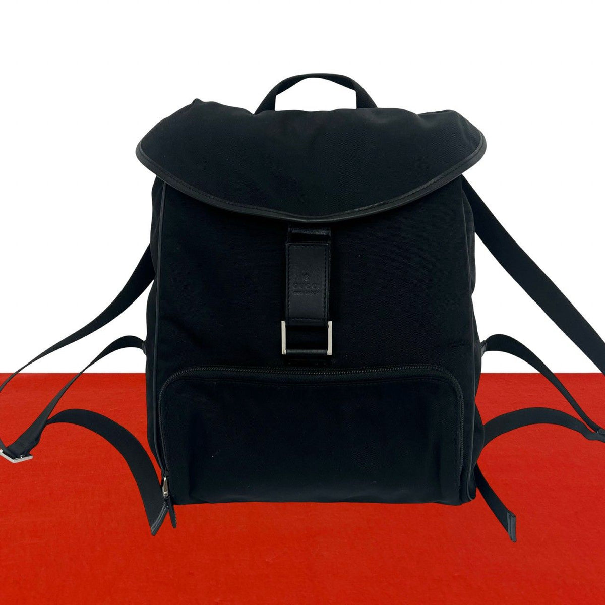 Gucci Logo Stamp Nylon Leather Backpack Black