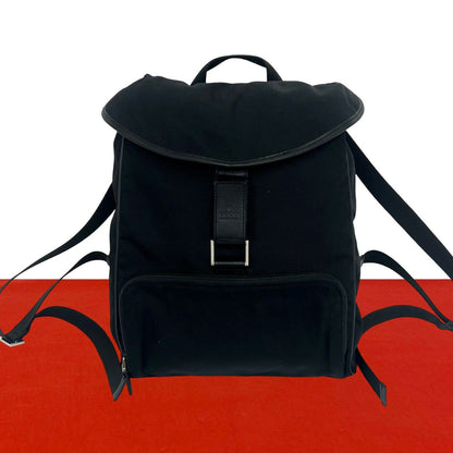 Gucci Logo Stamp Nylon Leather Backpack Black