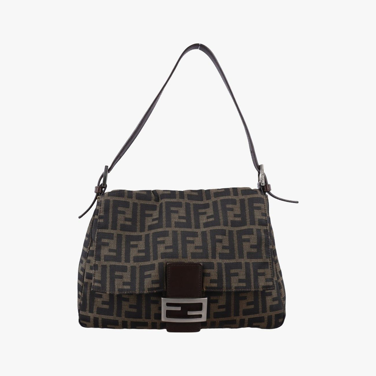 Fendi Baguette Zucchino Brown Canvas Shoulder Bag