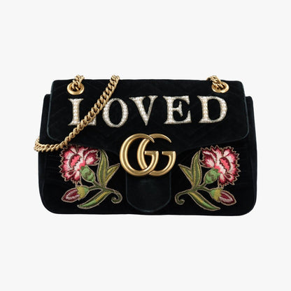 Gucci GG Marmont Black Multicolor Velour Shoulder Bag