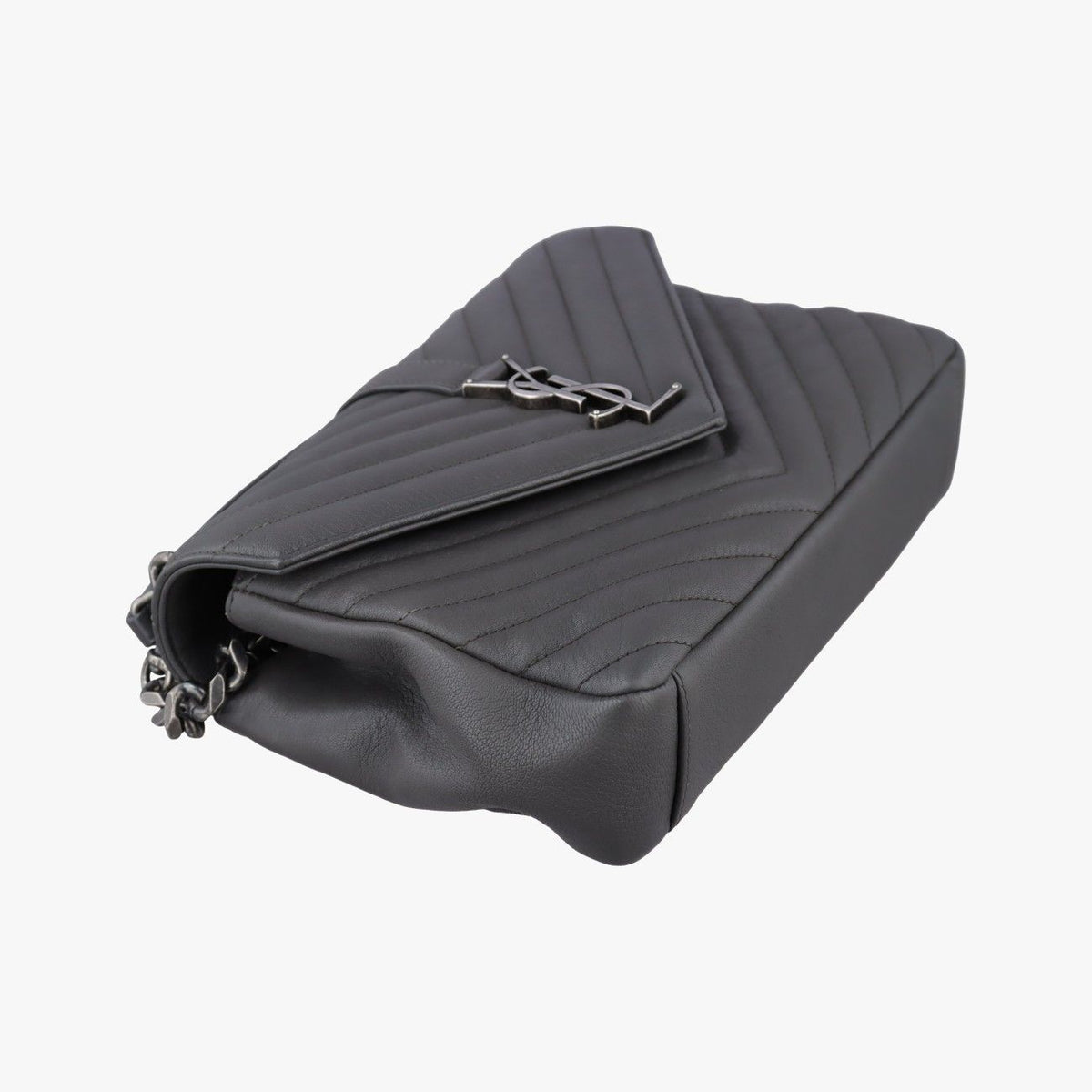 Saint Laurent Carre Gray Leather Shoulder Bag — view 5