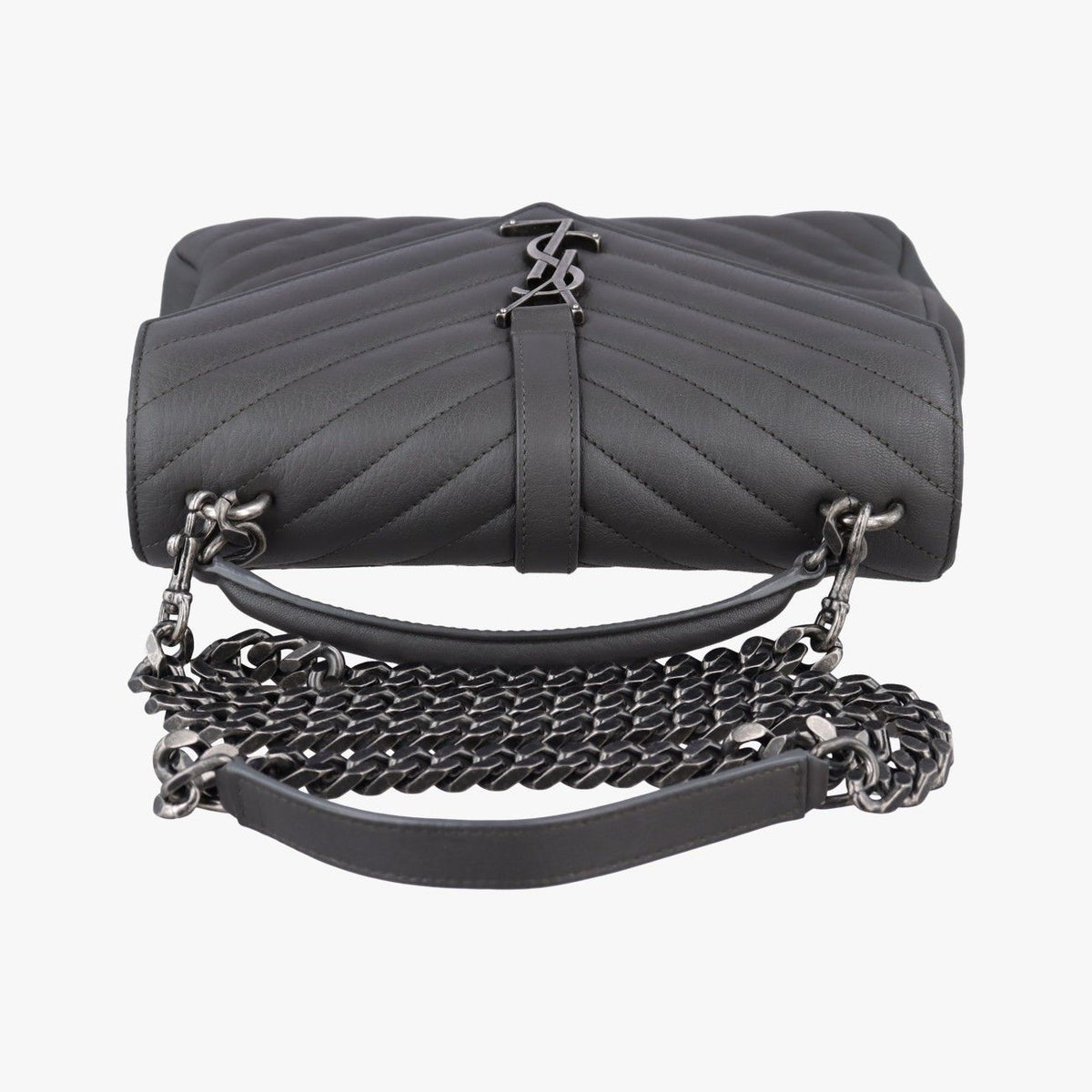 Saint Laurent Carre Gray Leather Shoulder Bag — view 8