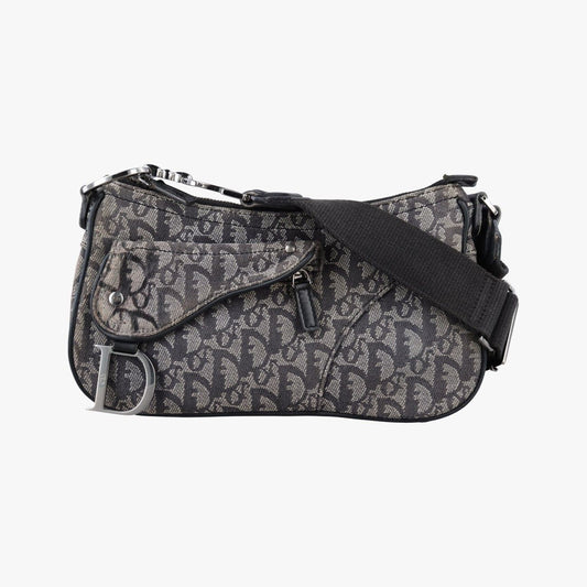 Dior Trotter Double Saddle Gray Brown Jacquard Shoulder Bag