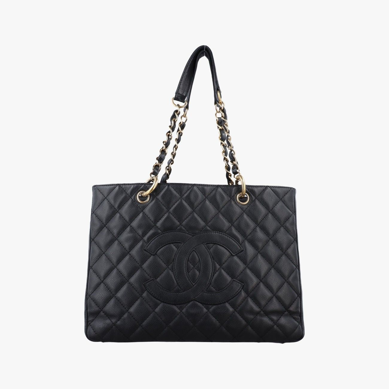 Chanel Quilted CC Logo Grand Shopping Tote GST Black Caviar Leather