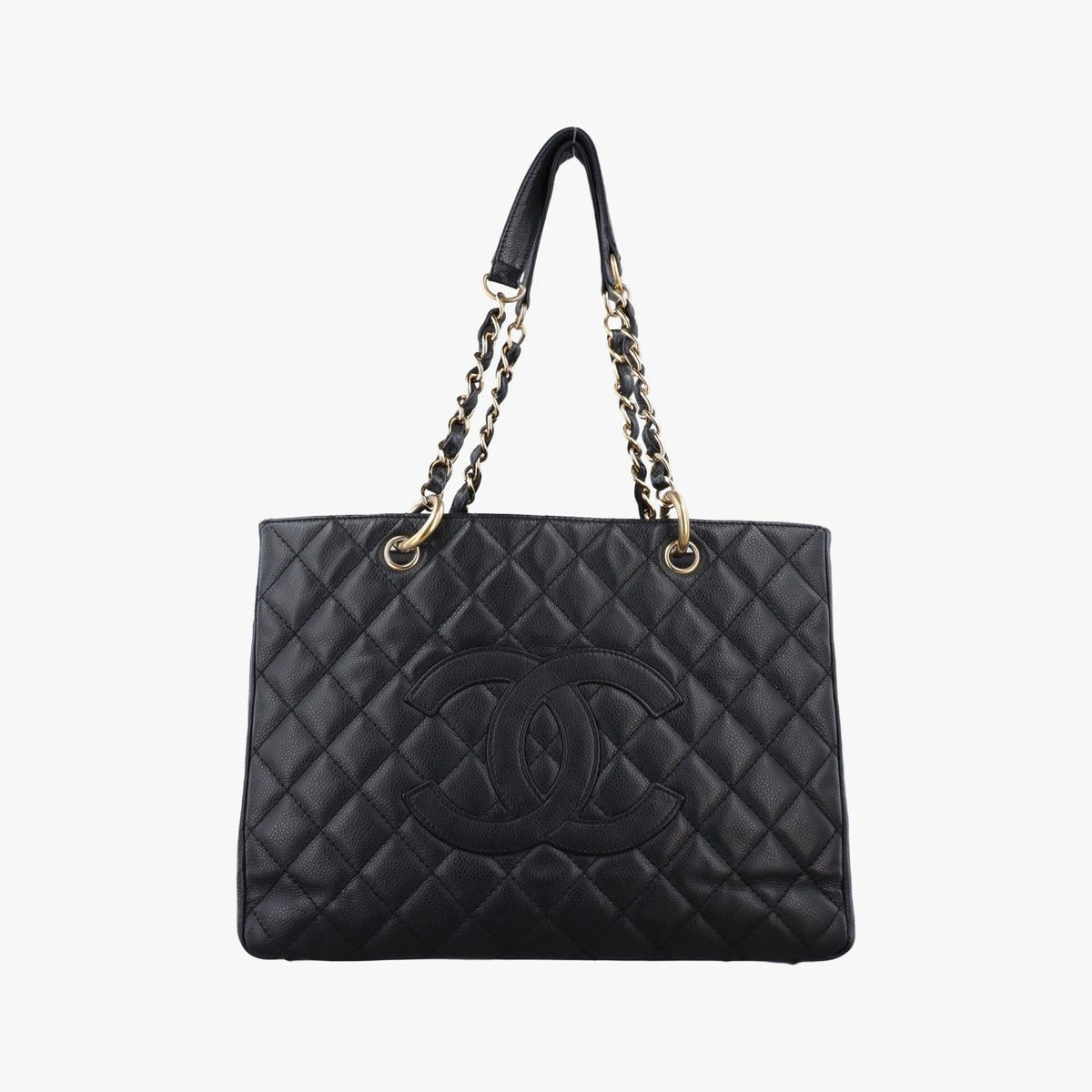 Chanel Quilted CC Logo Grand Shopping Tote GST Black Caviar Leather