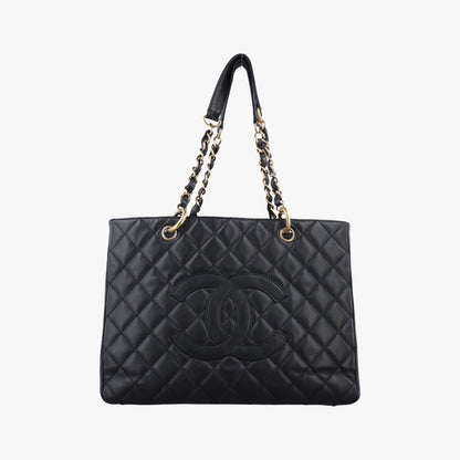 Chanel Quilted CC Logo Grand Shopping Tote GST Black Caviar Leather