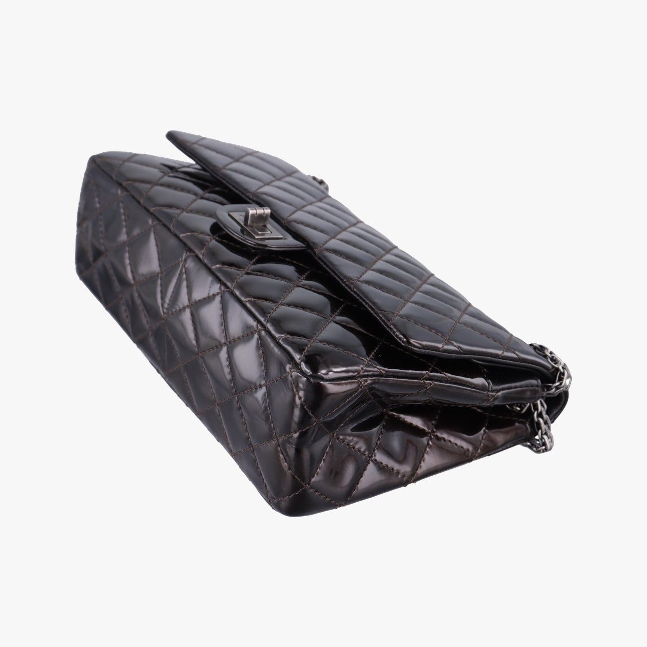 Chanel 2.55 Double Flap Quilted Wine Red Patent Handbag — view 4