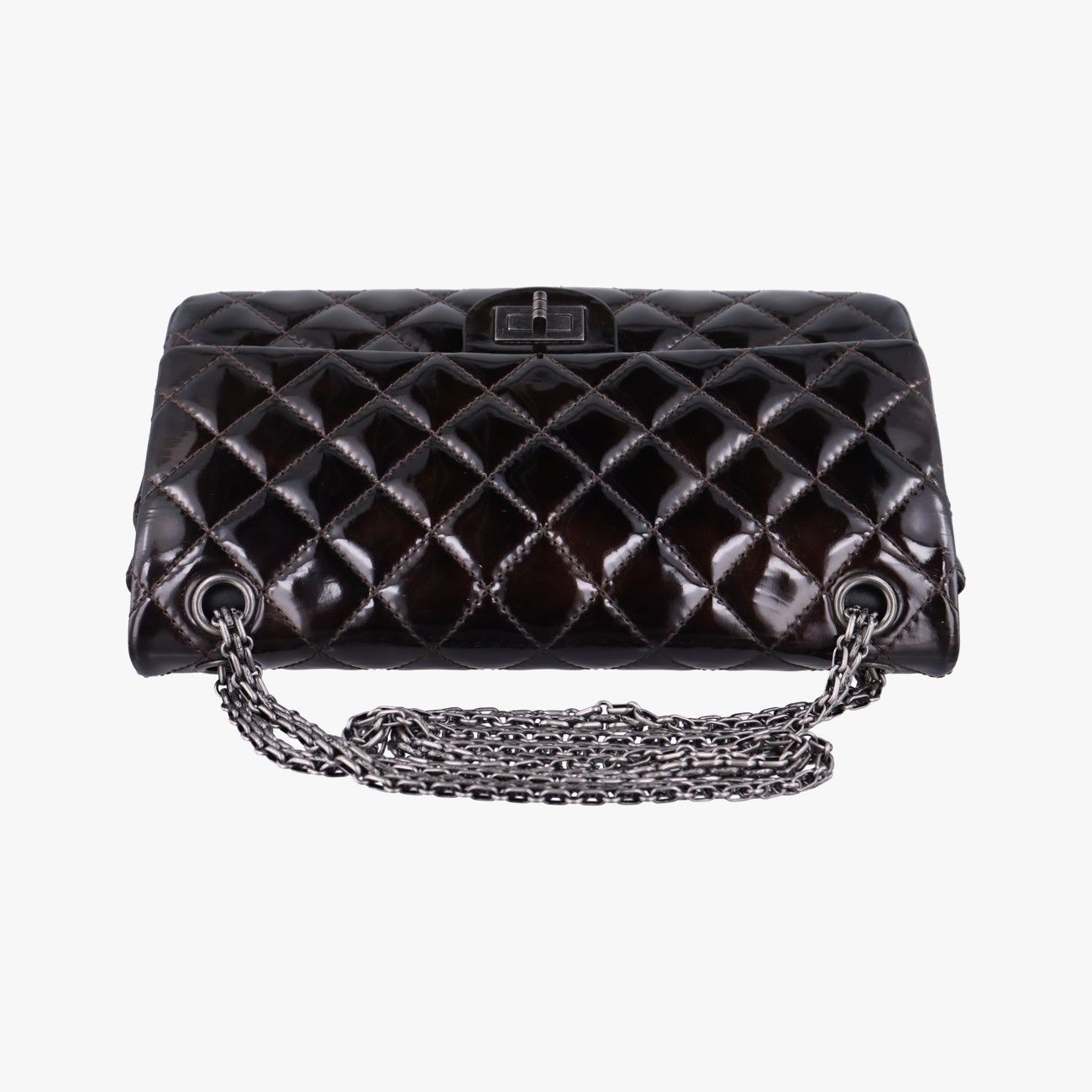 Chanel 2.55 Double Flap Quilted Wine Red Patent Handbag — view 8