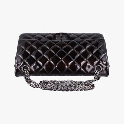 Chanel 2.55 Double Flap Quilted Wine Red Patent Handbag — view 8