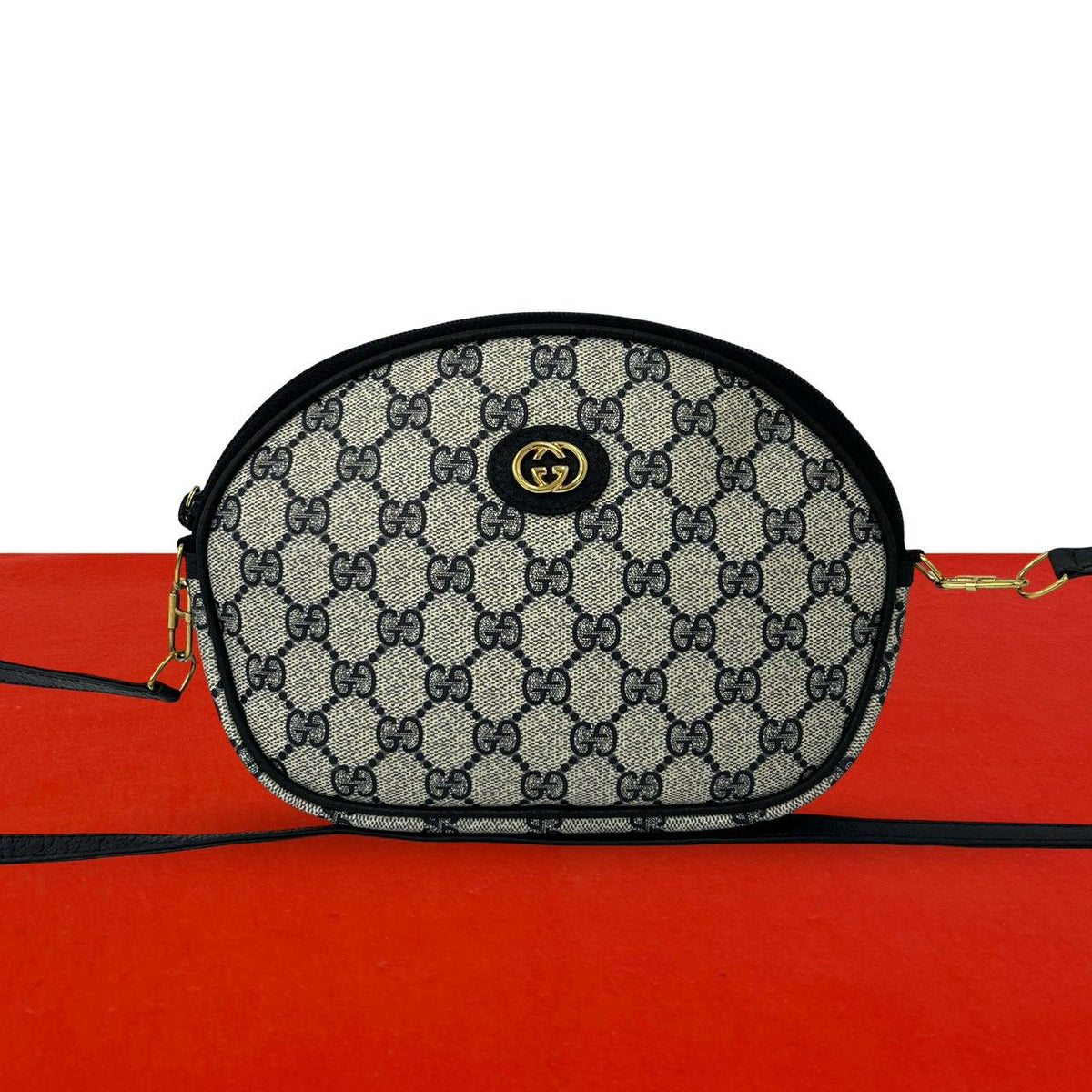 Gucci Vintage GG Logo Leather Shoulder Bag Pochette Crossbody Navy
