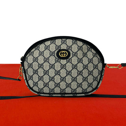 Gucci Vintage GG Logo Leather Shoulder Bag Pochette Crossbody Navy