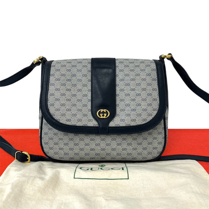 Gucci Vintage Micro GG Logo Leather Shoulder Bag Pochette Crossbody Navy