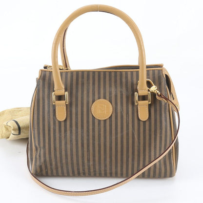 Fendi Pecan Leather 2-Way Shoulder Bag Crossbody Hand Tote Brown