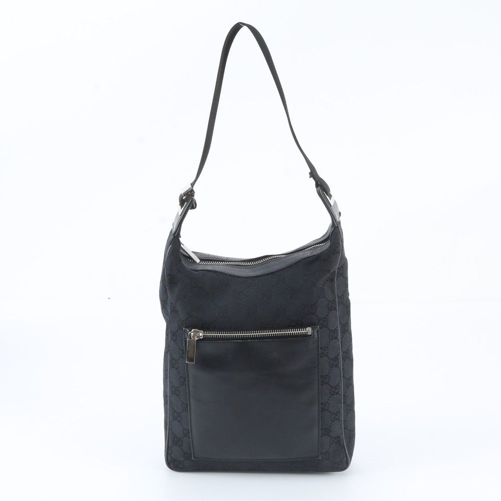 Gucci GG Canvas Leather Shoulder Bag Hand Black