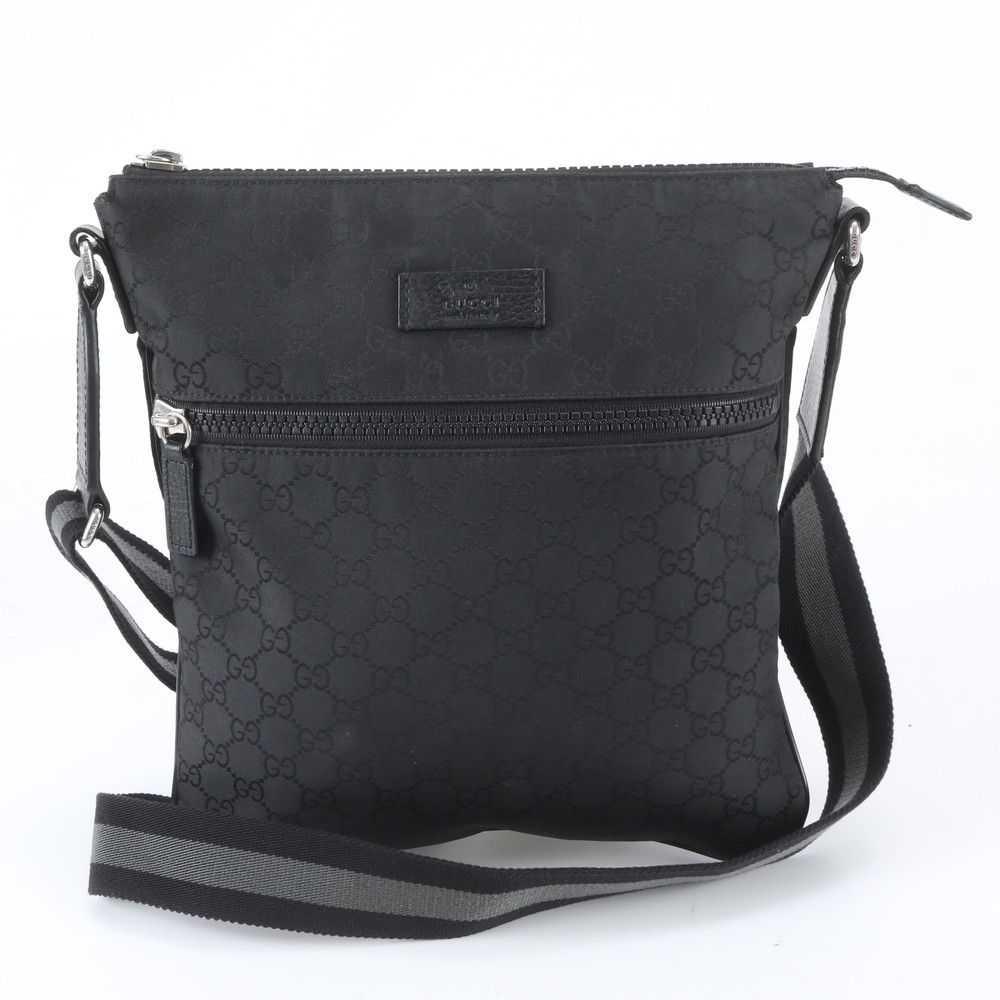 Gucci GG Nylon Leather Shoulder Bag Crossbody Messenger Black