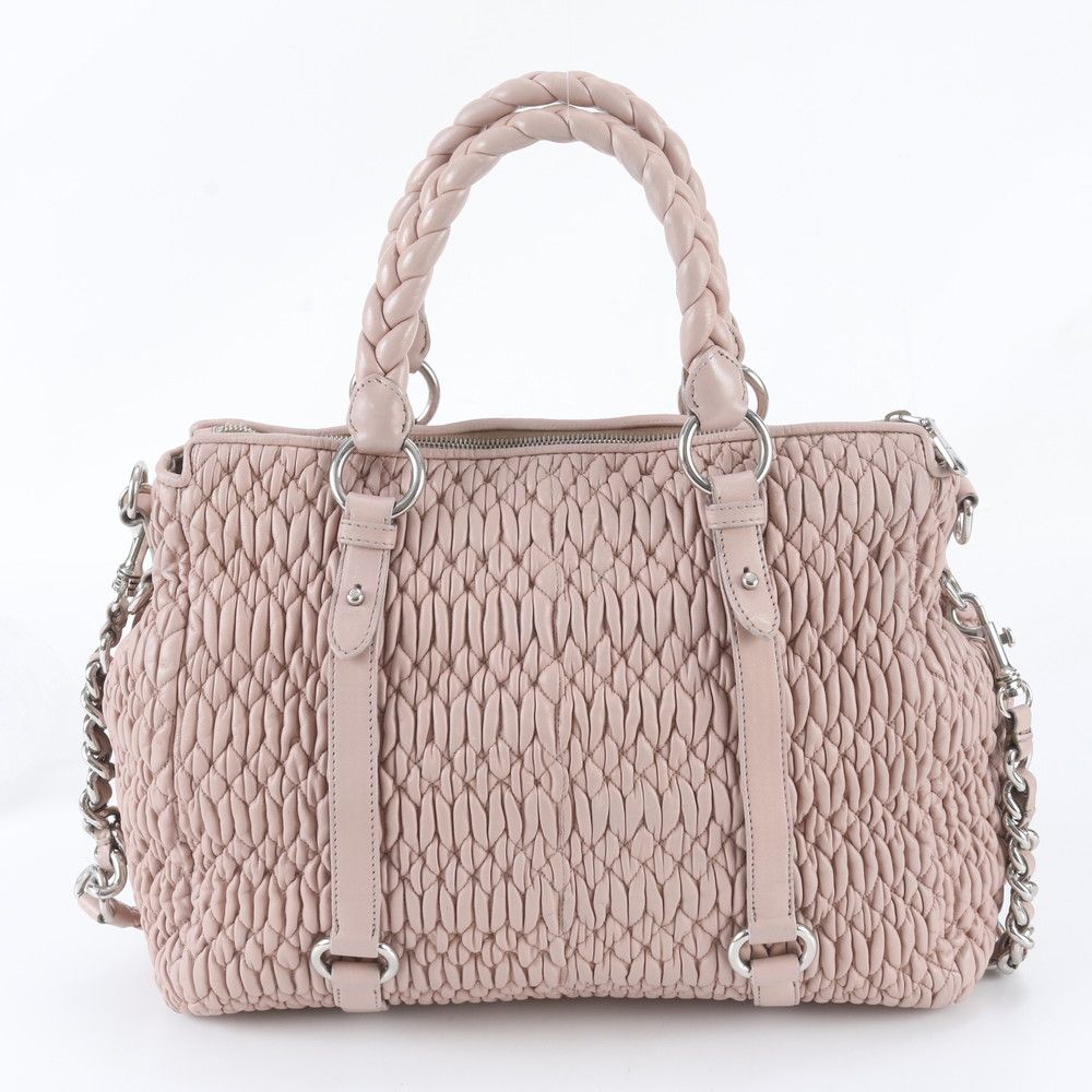 Miu Miu Matelasse Leather 2-Way Shoulder Bag Crossbody Hand Tote Pink — view 4