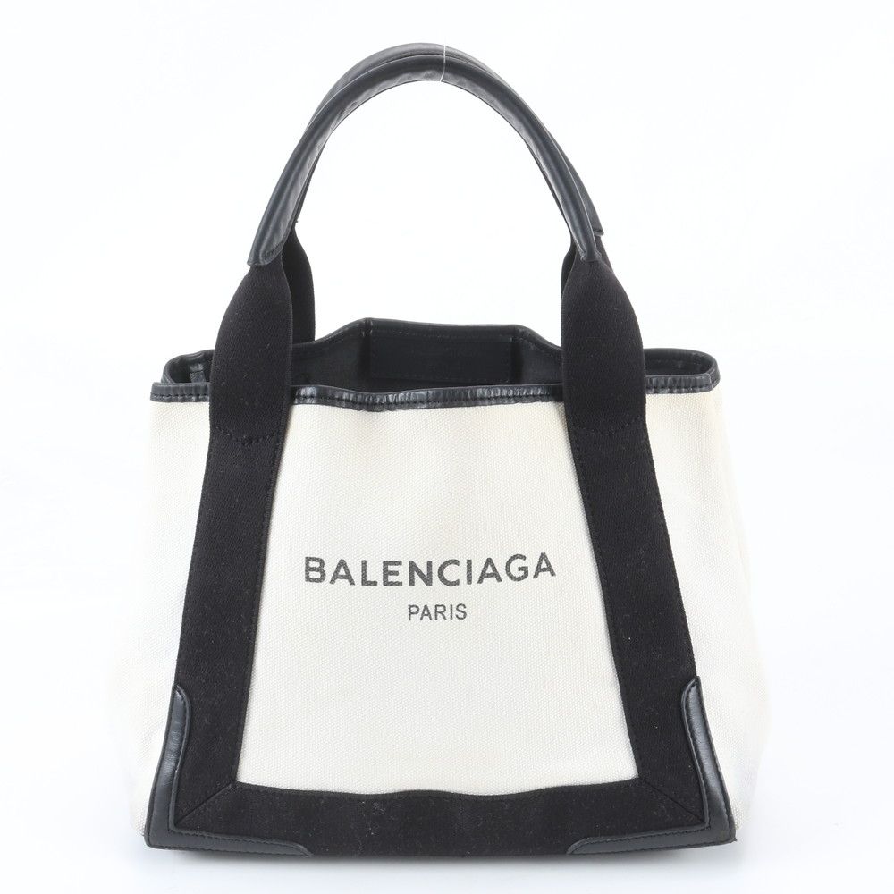 Balenciaga Navy Cabas Leather Canvas Tote
