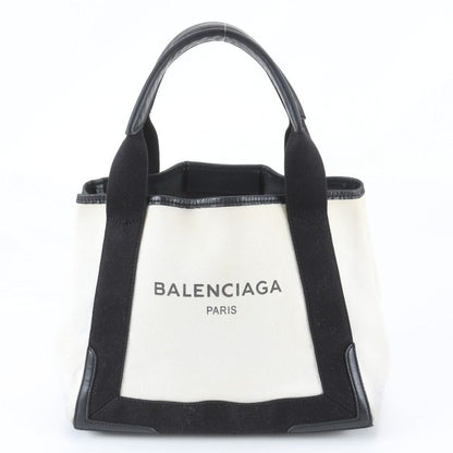 Balenciaga Navy Cabas Leather Canvas Tote