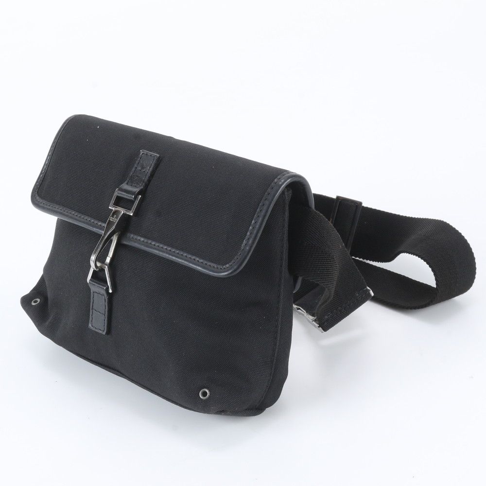 Gucci Leather Nylon 2-Way Belt Bag Crossbody Body Waist Pouch Shoulder Black